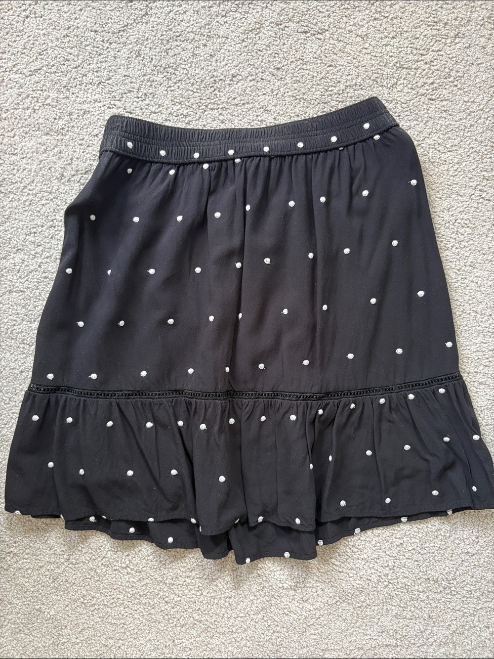 LOFT Black Mini Skirt with White Polka Dots